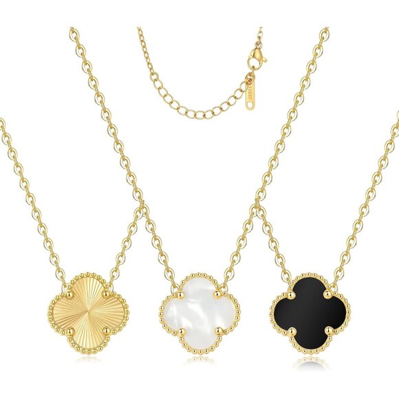 Dainty 18K Gold Plated Lucky Clover Pendant Necklaces Set for Women, Water-Resis - Picture 1 of 8